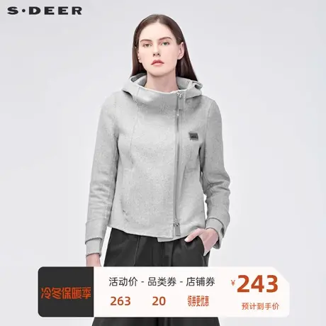 sdeer圣迪奥外套女冬款连帽字母贴布层次下摆短款外套S194A2249图片