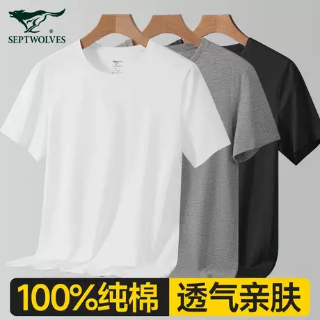 七匹狼纯棉男士短袖t恤100%全棉白色背心夏季薄款T打底汗衫男款图片