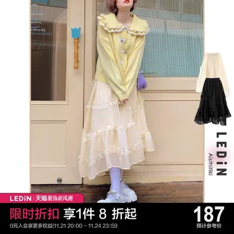 乐町黑色半身裙女中长款休闲秋季新款白色网纱裙甜美学院风裙子潮图片