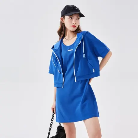 唐狮针织连衣裙女装两件套夏季打底T恤裙短袖连帽裙子女外套套装图片