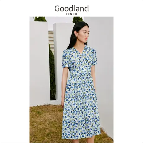 【真丝系列】Goodland美地女装2023夏双绉桑蚕丝度假风连衣裙图片
