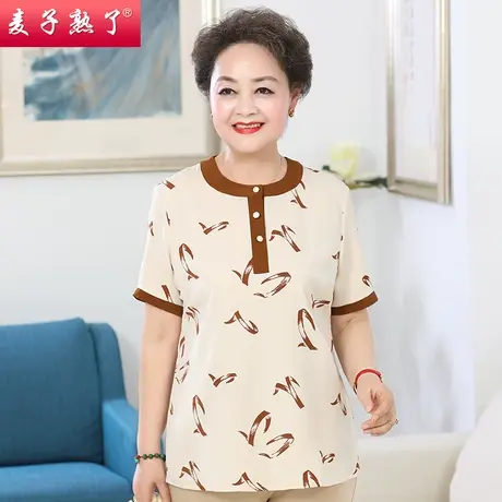 妈妈夏装雪纺T恤60岁小衫上衣服春夏新款中老年人女装太太短袖薄商品大图