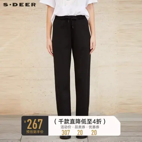sdeer圣迪奥女装休闲抽绳松紧插袋直筒长裤S23460801商品大图