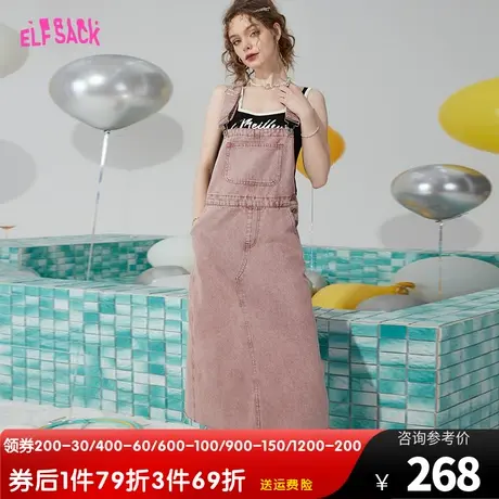 【商场同款】妖精的口袋粉色牛仔背带裙女2023夏季新款休闲连衣裙图片