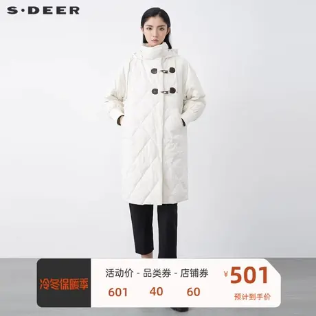 sdeer圣迪奥女装学院风高领连帽牛角扣长款羽绒服S21462441图片