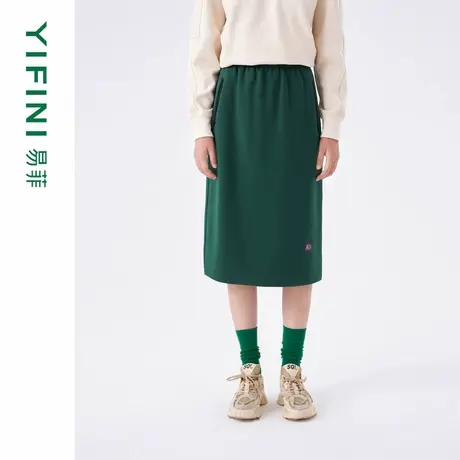 [专柜同款]Yifini/易菲运动休闲高腰百搭直筒裙女中长款半身裙图片