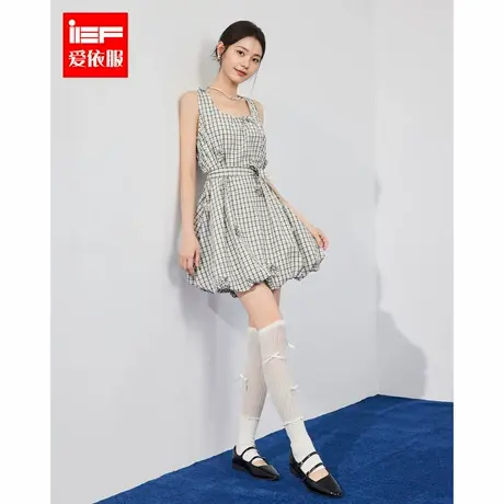 IEF/爱依服2025夏季新款格纹花苞裙日常气质短款优雅显瘦长背心裙图片