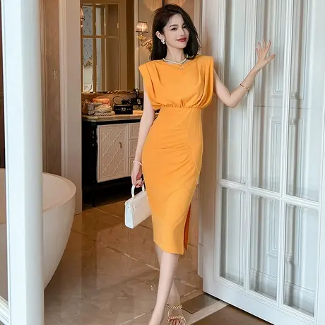 高冷御姐风正式场合连衣裙女夏2025新款小众轻奢正肩无袖包臀裙子图片