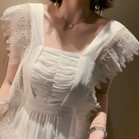 白色连衣裙女装2023修身雪纺性感仙女超仙甜美理想三旬旅行长裙夏图片