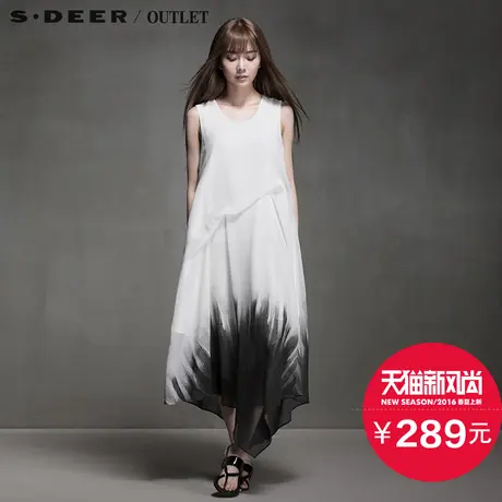sdeer圣迪奥融合水墨印染飘逸长裙中长款连衣裙雪纺裙S15281220图片