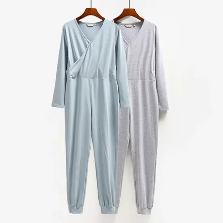 成人连体衣睡衣棉女薄一体式的连体裤家居服薄款老人大人棉图片