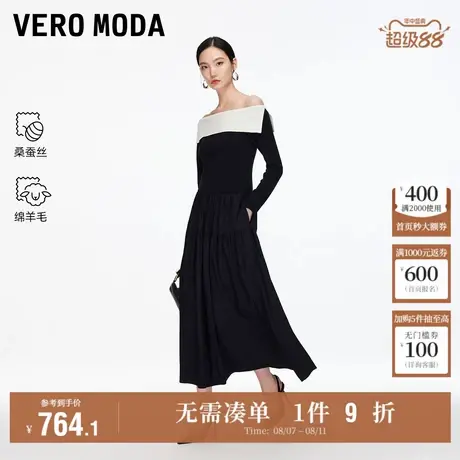 8.7上新Vero Moda连衣裙女2025夏季新款含绵羊毛桑蚕丝撞色一字领图片