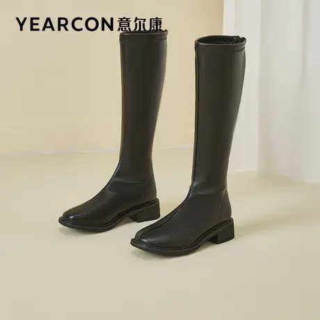 意尔康女靴2023款秋冬季加绒长筒靴女厚底长靴显瘦靴子粗腿瘦瘦靴图片