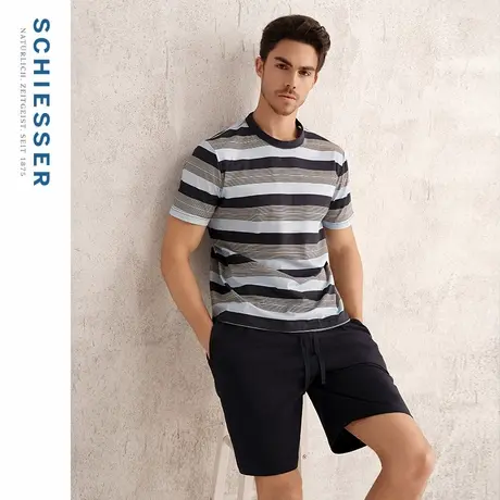 SCHIESSER舒雅25年春夏新品男士纯棉柔软亲肤短袖短裤家居服套装图片