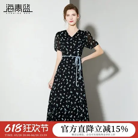 海青蓝 女装2025新款夏季裙子高级感时尚气质小众法式碎花连衣裙图片