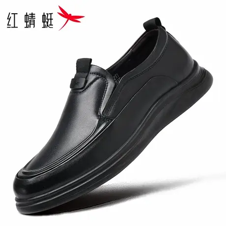 红蜻蜓男鞋秋季新款鞋子男士黑色平底一脚蹬休闲皮鞋男真皮全牛皮图片