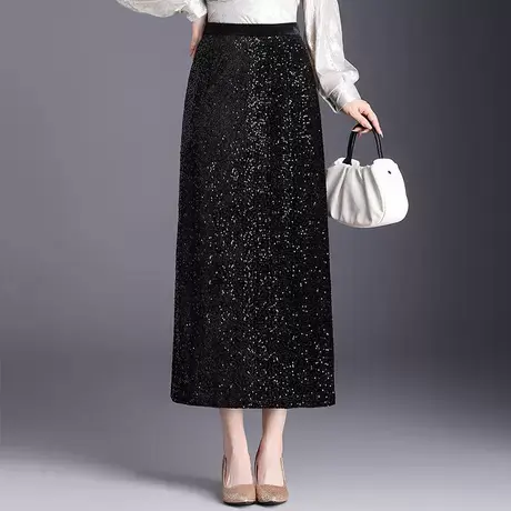 小香风亮片直筒裙半身裙女春秋2025新款显瘦后开叉一步裙包臀长裙图片