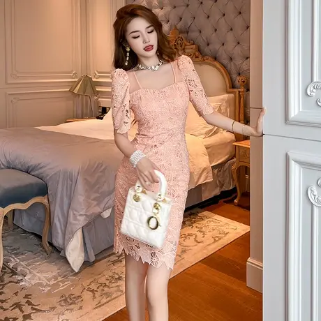 富家千金高级感包臀连衣裙短款女优雅减龄名媛风显瘦蕾丝裙子夏季图片