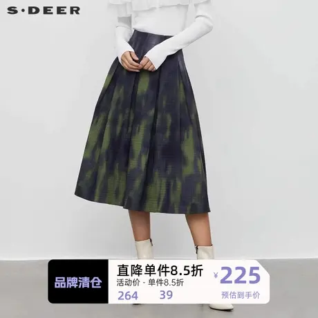 sdeer圣迪奥女装个性涂鸦印花压褶A字长裙S233Z1124图片