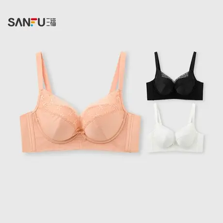 三福 中薄B杯无钢圈聚拢文胸 轻法式光面蕾丝内衣女503559图片