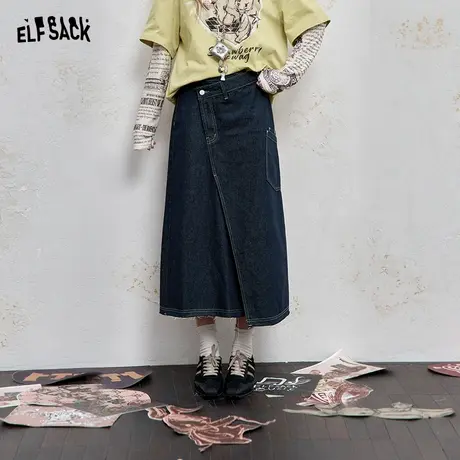 妖精的口袋不对称a字牛仔半身裙女2025年秋季新款显瘦遮肉长裙子图片
