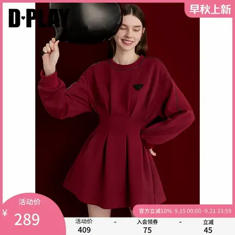 DPLAY2025年秋季新款红色连衣裙女时尚洋气休闲卫衣裙子长袖短裙图片
