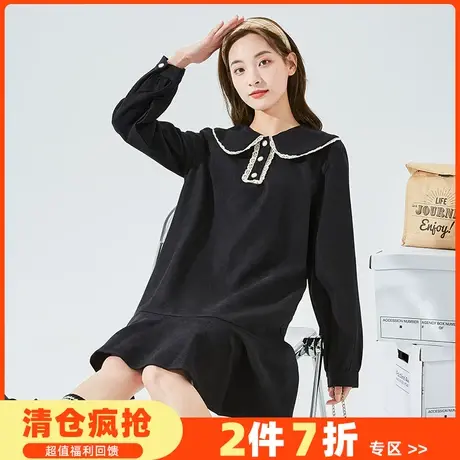 唐狮2022春夏新款连衣裙女娃娃领学院风宽松淑女清新长袖鱼尾裙DY图片