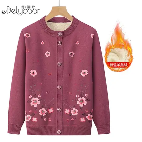 中老年人毛衣女奶奶秋装外套妈妈老太太秋冬衣服加绒加厚保暖上衣商品大图