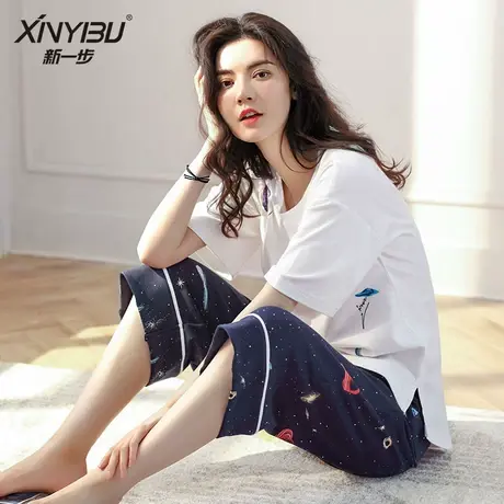 新一步2024年新款睡衣女夏季款休闲宽松大码可外穿出门纯棉家居服图片