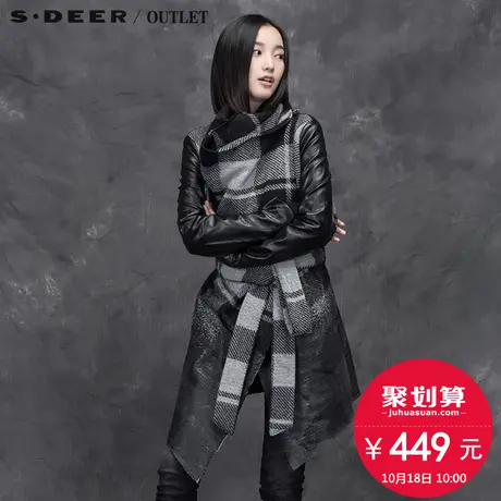 s.deer圣迪奥女装2016冬装中长款毛呢大衣外套S15481779图片