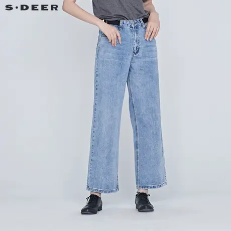 sdeer圣迪奥女装夏季直筒复古拼接阔腿裤牛仔裤S20280836图片