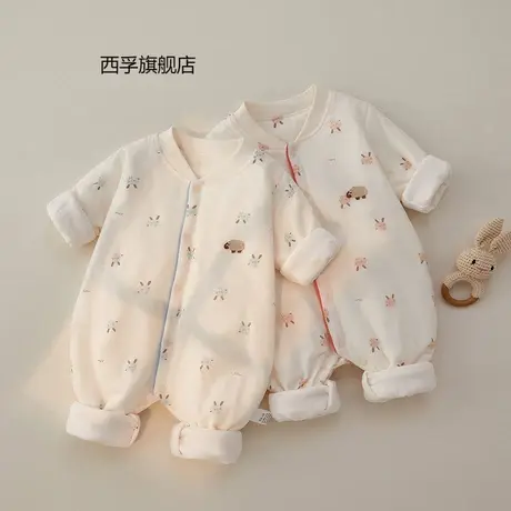 婴儿连体衣夹棉秋冬长袖哈衣薄棉宝宝衣服秋款爬爬服初生婴儿衣服图片