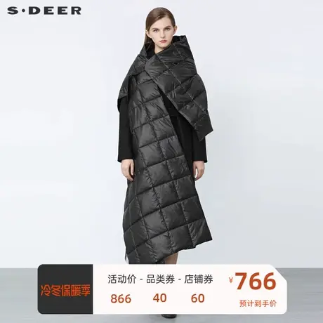 sdeer圣迪奥女装收腰不规则羽绒披肩两件毛呢大衣S21482432图片