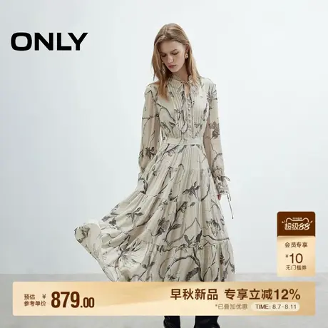 ONLY2025夏季新款波嬉风浪漫花卉印花飘逸伞裙长袖喇叭袖连衣裙图片