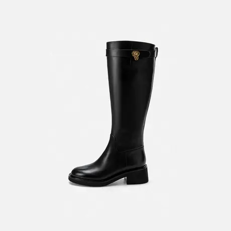 奥莱专供Nine West/玖熙骑士时装靴女圆头英伦风百搭中跟长靴女图片