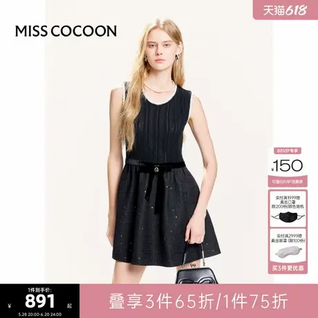 可可尼COCOON2025夏季新款女装miu系黑色针织连衣裙图片