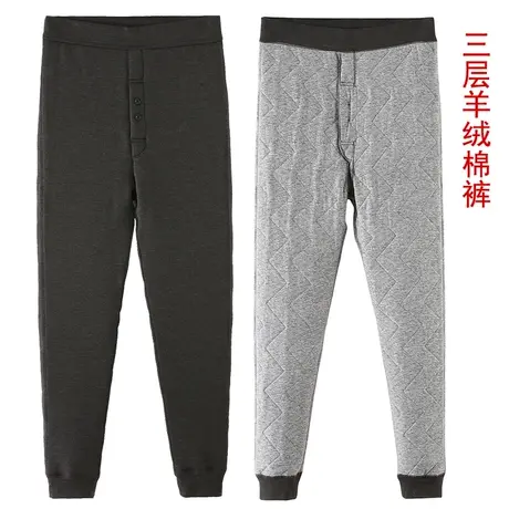 保暖裤男士加绒加厚冬季羊绒棉裤加肥加大毛裤高腰东北中老年棉裤商品大图