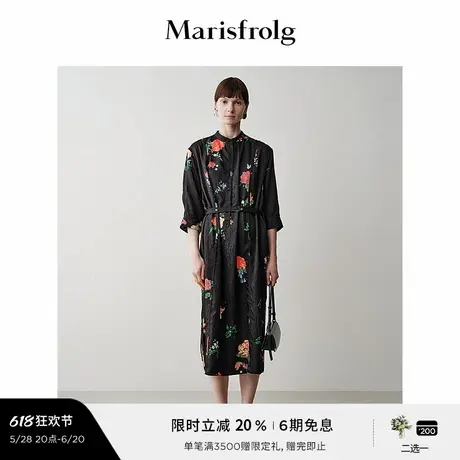 【艺术匠坊】marisfrolg玛丝菲尔春季花色艺术花稿A字束腰连衣裙图片