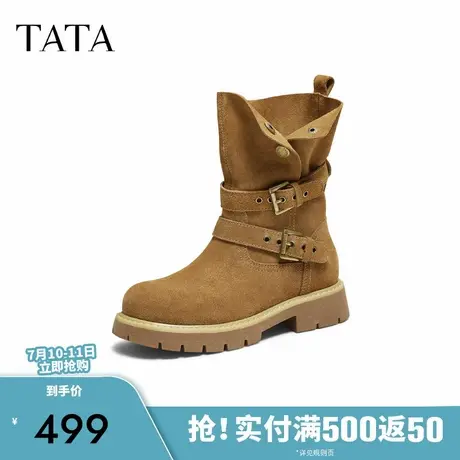 TATA他她女鞋靴子2025年冬时尚百搭女休闲长筒靴新款鞋子CF501DZ5图片
