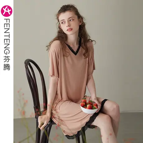 芬腾睡裙少女纯棉短袖春夏季薄款宽松韩版大码夏天家居服睡衣短裙图片
