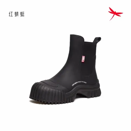 红蜻蜓女靴秋季时尚厚底靴子女百搭舒适短筒靴圆头英伦切尔西靴女图片