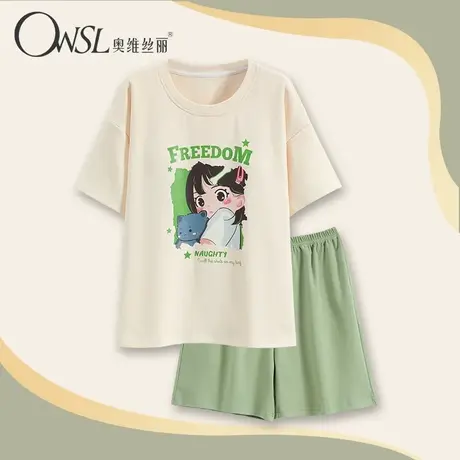 棉睡衣女带胸垫夏天薄款短袖学生休闲可外穿家居服套装图片