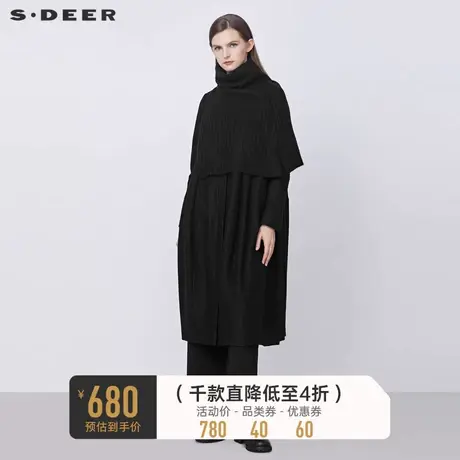 sdeer圣迪奥冬休闲立领围脖两件套长款毛呢大衣S21481812图片