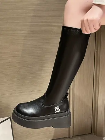 欧美不过膝高筒骑士靴女2023年春秋新款厚底潮流辣妹弹力瘦瘦长靴图片
