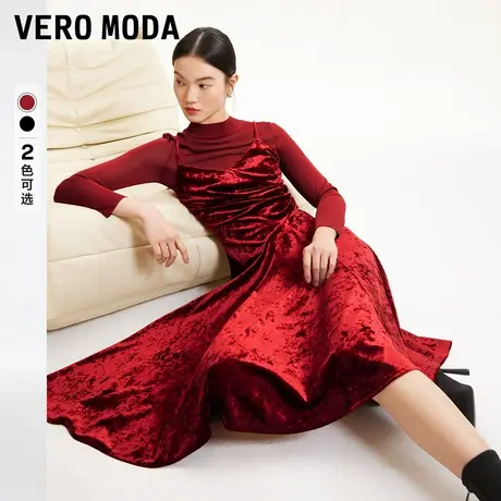 Vero Moda奥莱针织衫连衣裙套装春秋新款优雅复古吊带丝绒裙子图片