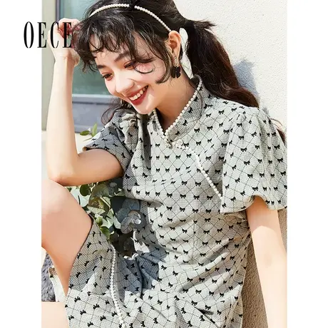 Oece旗袍式连衣裙春夏季新款女复古法众裙子气质裙图片