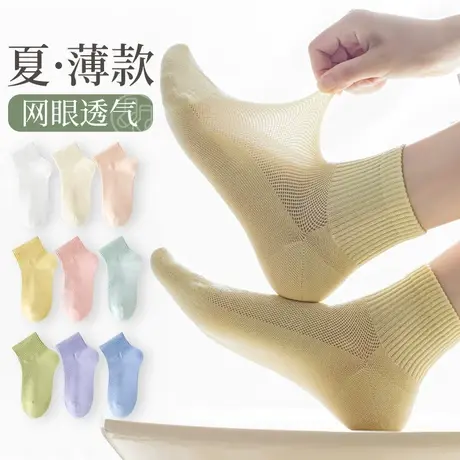 袜子女士短袜夏季薄款纯棉网眼春秋款中筒袜无骨防臭短筒女袜夏天图片