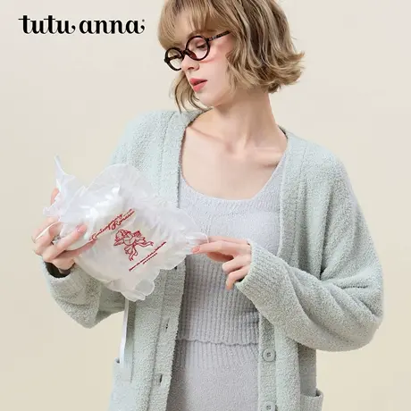 tutuanna半边绒纯色胸口刺绣前开外套图片