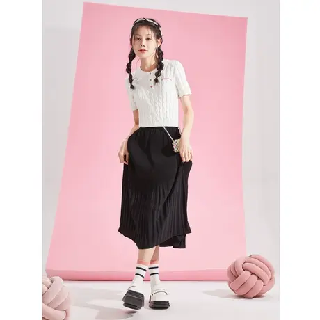 唐狮夏女半身裙甜美淑女雪纺气质少女高腰显瘦纯色a字长裙裙子图片