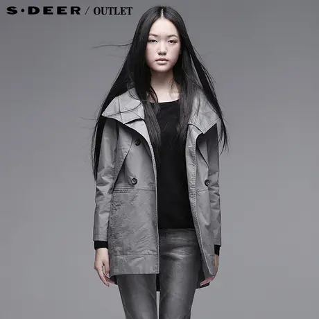【新品】sdeer圣迪奥专柜正品纯色连帽立领双排扣女士大衣3381831图片